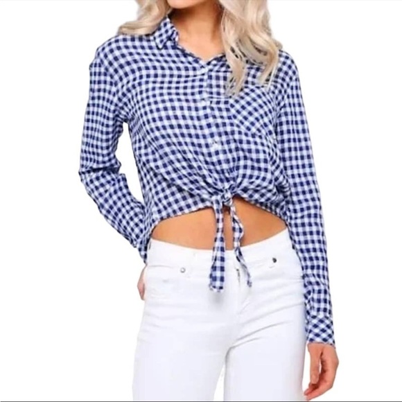 Rails Women's Blue Gingham Val Linen Blend Tie Front
Blouse Size XS Long Sleeve - Picture 15 of 15